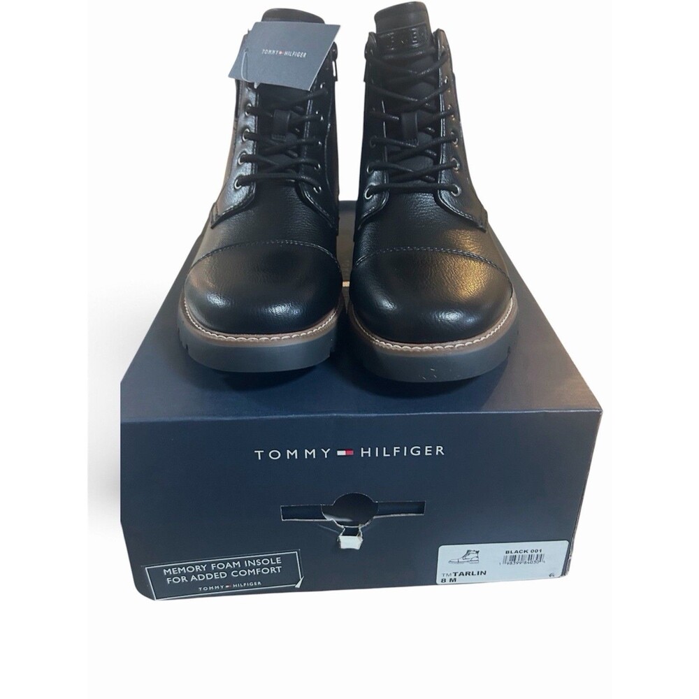 Tommy Hilfiger Tarlin Men’s Black Lace-Up Boots Size 8 M NEW IN BOX